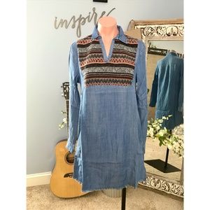 Raw Hem Denim Tunic/Dress with Design & Pockets